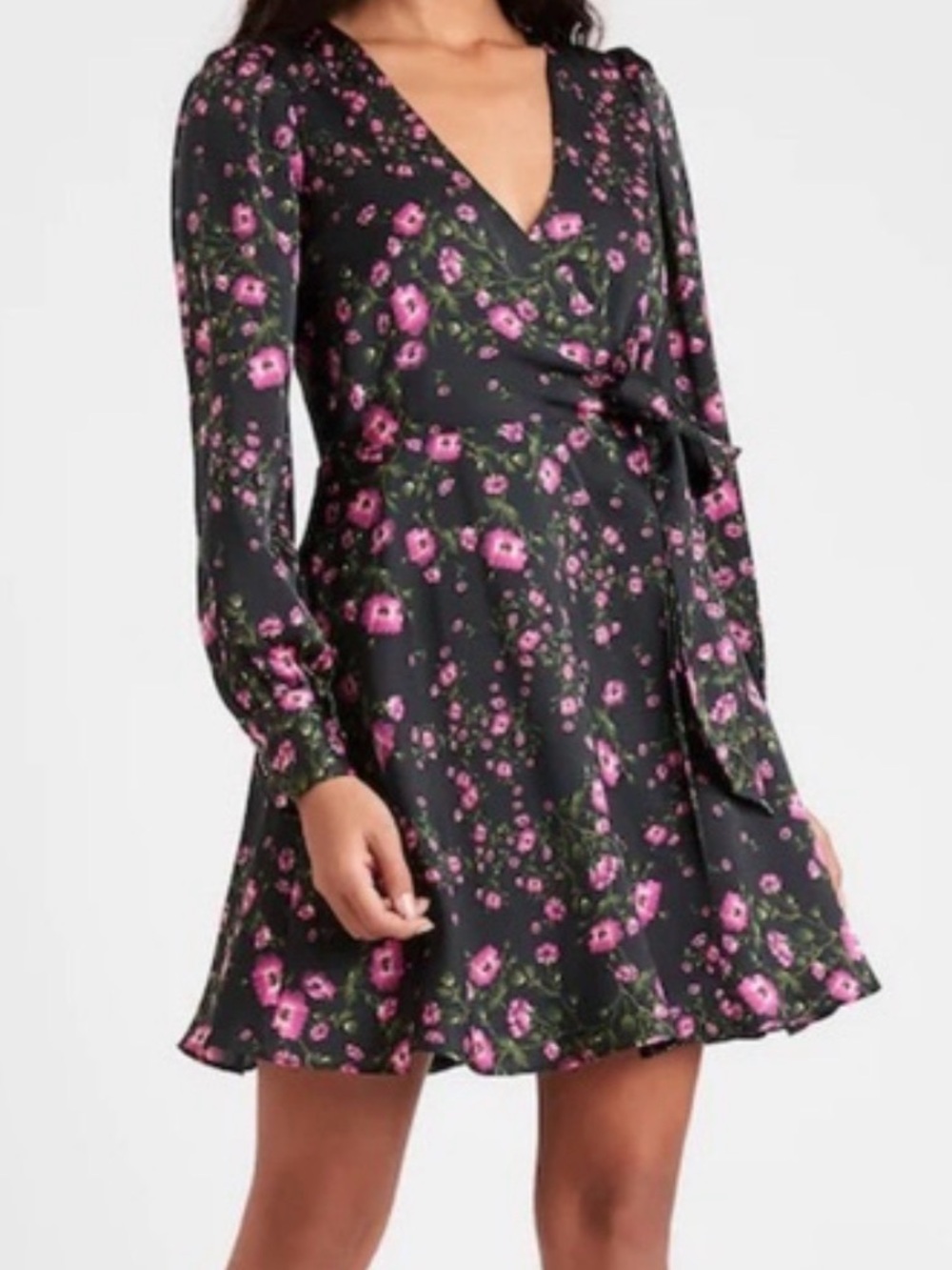 Banana Republic Floral Wrap Mini Dress in Black and Pink